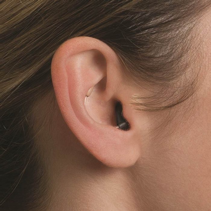 close up of an in-ear hearing air in a patient's ear